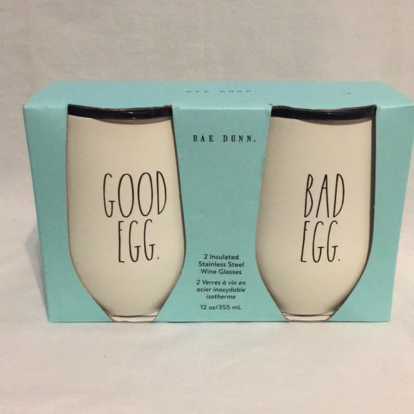 Rae Dunn Other - NEW Rae Dunn Good Egg Bad Egg Wine Glasses